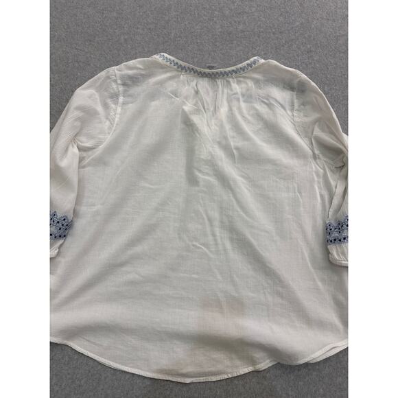 White and Blue Liz Claiborne Embroidered Cotton Peasant Top - Size XL0 - Picture 7 of 7